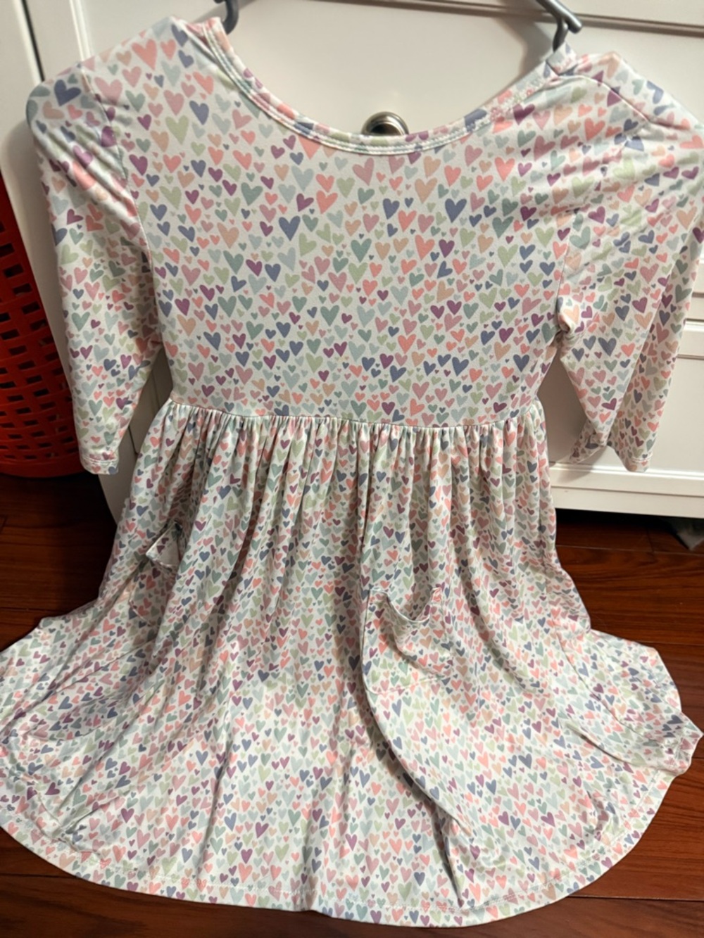 Girls' Pastel Heart Print Casual Dress - White Multicolor